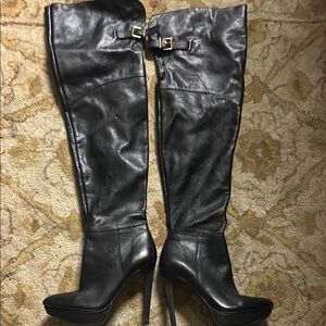Black soft Leather over Knee-High Boots